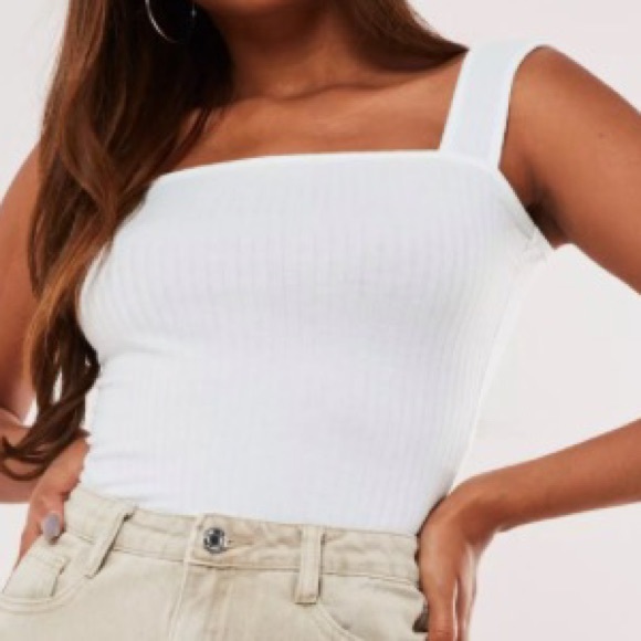 White Ribbed Square Neck Tank - Picture 3 of 4